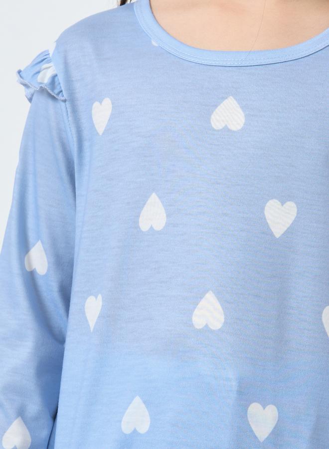 ستايلي طقم بلوزة بطبعة قلوب مع بنطال - Image 3