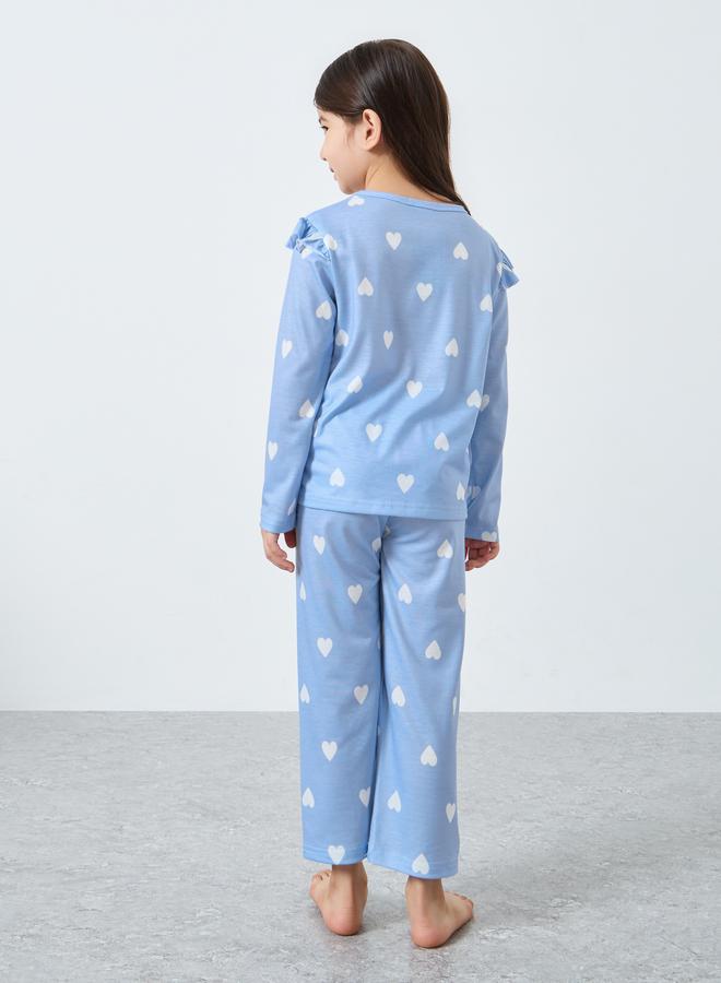 ستايلي طقم بلوزة بطبعة قلوب مع بنطال - Image 4