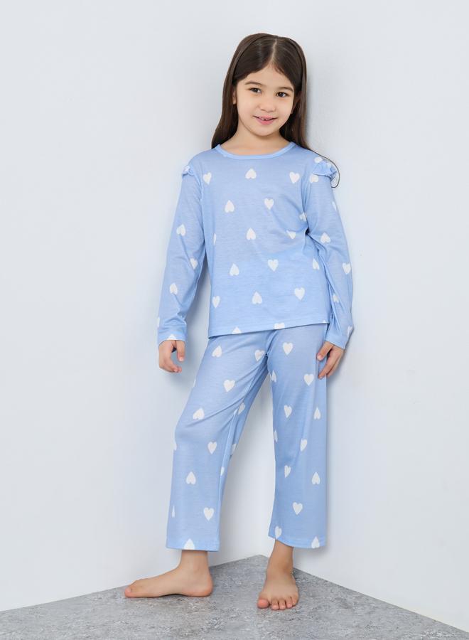 ستايلي طقم بلوزة بطبعة قلوب مع بنطال - Image 1