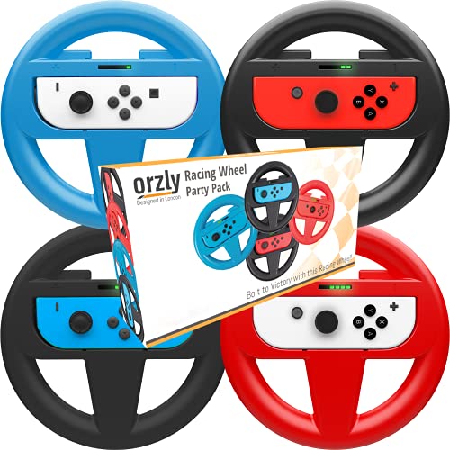 Orzly Steering Wheels Compatible with Nintendo Switch 2 (2025 Console) Twin Pack Racing Wheel Accessories for Joy Con Controllers and MarioKart Racing Games (1 Red 1 Blue) Gift Boxed - Image 1