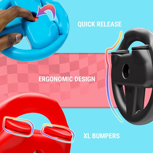 Orzly Steering Wheels Compatible with Nintendo Switch 2 (2025 Console) Twin Pack Racing Wheel Accessories for Joy Con Controllers and MarioKart Racing Games (1 Red 1 Blue) Gift Boxed - Image 3