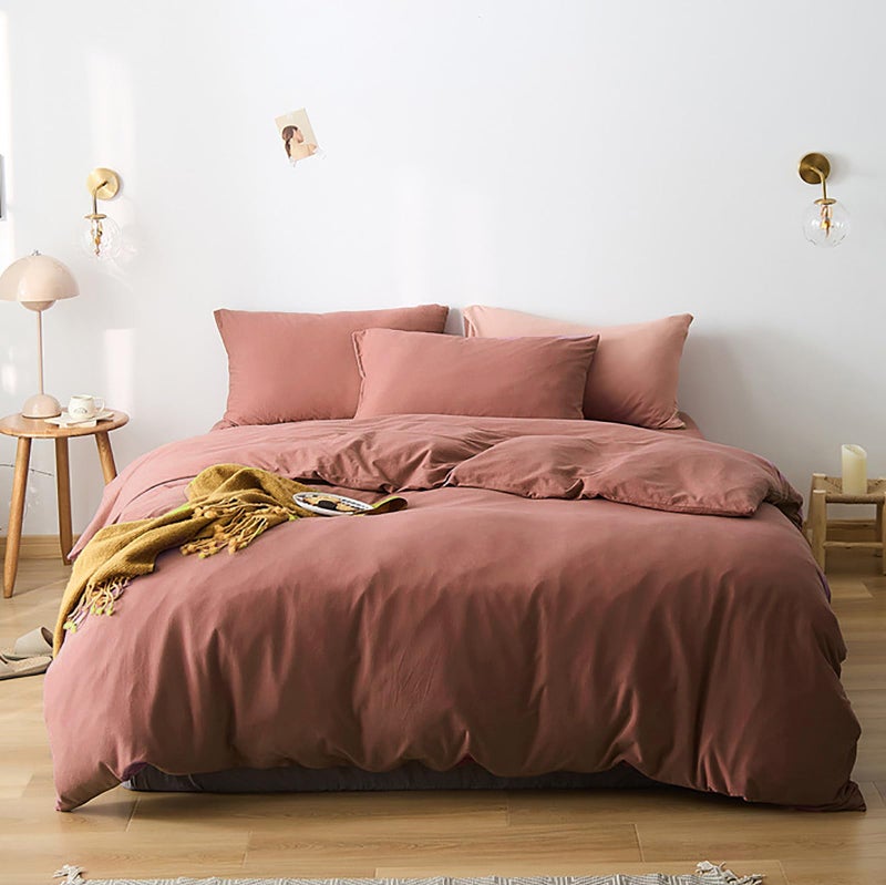 Cottonight Brick Red Comforter Set King Marroon Bedding Comforter Set Solid Modern Cotton Blackish Red Blanket Quilts Soft Simple Modern Breathable 3 Piece Hotel Quality Comforter Set for Women Men