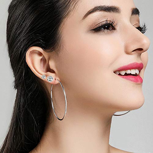 Spiritlele 24 Pairs Silver Hoop Earrings Lightweight Multipack Cubic Zirconia Earrings Assorted Earrings Set for Women - Image 2