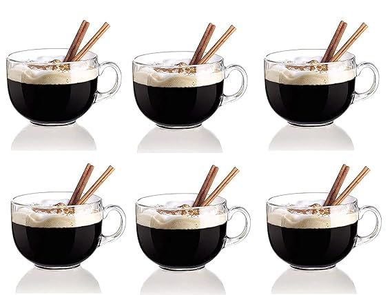 Jenibri Crystal Round Tea Cups 150 ML Set of 6 Small Size Glass Transparent Coffee Mugs with Handle Clear Glass Tea Cup Set for Coffee Tea Milk Hot Cold Beverage Tea Cup - Image 1