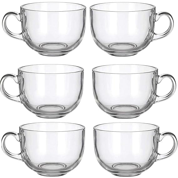Jenibri Crystal Round Tea Cups 150 ML Set of 6 Small Size Glass Transparent Coffee Mugs with Handle Clear Glass Tea Cup Set for Coffee Tea Milk Hot Cold Beverage Tea Cup - Image 2