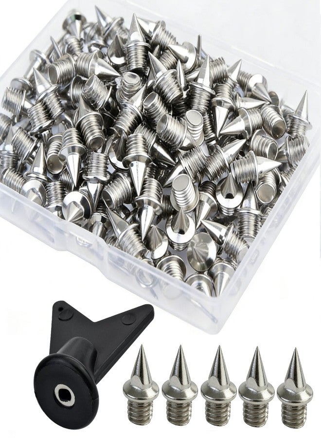 Wobe 200 Pcs 1/4" Stainless Steel Track & Cross Country Spikes with Spike Wrench, Shoe Replacement Spikes for Sprinting, Sports & Running Shoes Golf (Silver) - Image 1