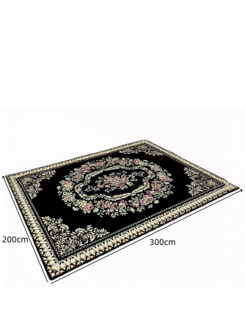 Washable Carpet, Modern Non-Slip Area Rugs with Print Boho, Home Decor Thin Vintage Floor Carpet Indoor Mat Floral Print Rugs for Living Room Bedroom Dining Room Office (Black 200*300cm) ﻿  - Image 5