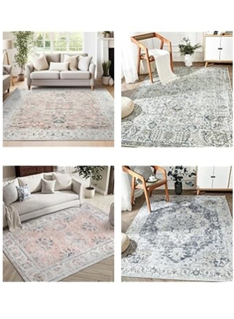 Washable Carpet, Modern Non-Slip Area Rugs with Print Boho, Home Decor Thin Vintage Floor Carpet Indoor Mat Floral Print Rugs for Living Room Bedroom Dining Room Office (Black 200*300cm) ﻿  - Image 4