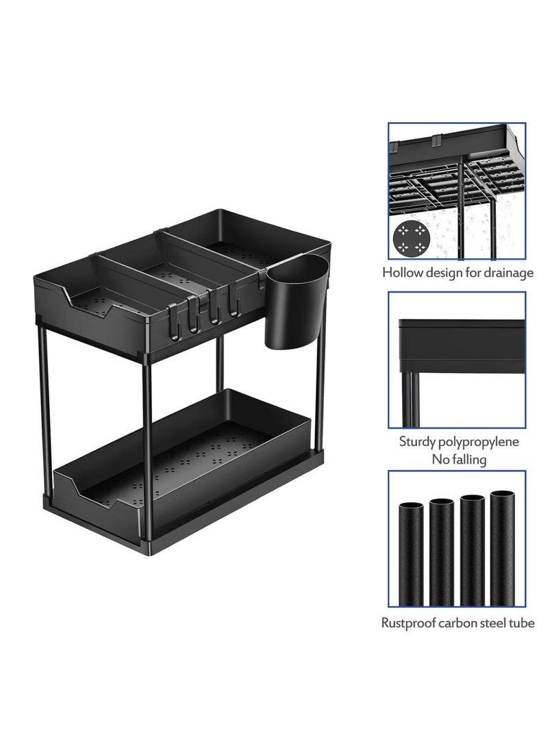 Under Sink Organizers and Storage 2-Tier Double Sliding Pull-out Drawer, Under the Sink Organizer Kitchen Multi-purpose Under Bathroom Sink Shelf Storage Rack for Cabinet 36.5*40*16.5cm