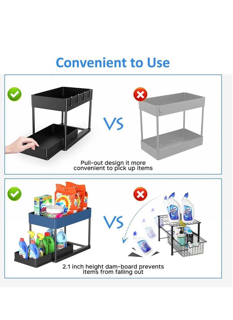 Under Sink Organizers and Storage 2-Tier Double Sliding Pull-out Drawer, Under the Sink Organizer Kitchen Multi-purpose Under Bathroom Sink Shelf Storage Rack for Cabinet 36.5*40*16.5cm