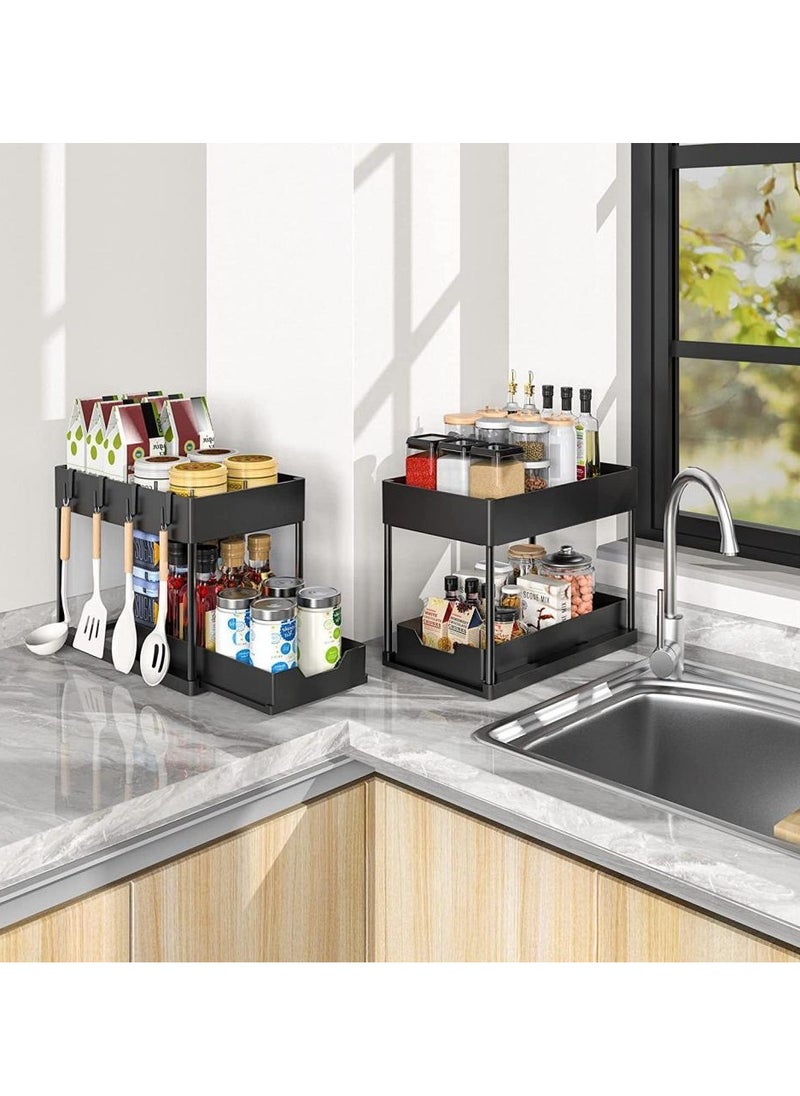 Under Sink Organizers and Storage 2-Tier Double Sliding Pull-out Drawer, Under the Sink Organizer Kitchen Multi-purpose Under Bathroom Sink Shelf Storage Rack for Cabinet 36.5*40*16.5cm