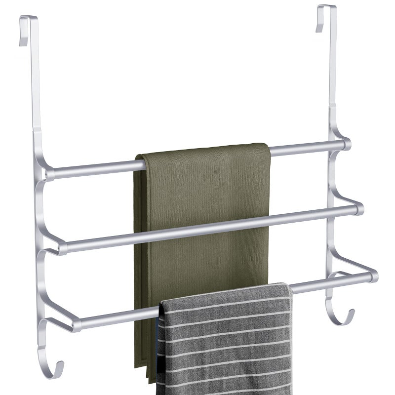 CANYAVE Over The Door Towel Rack Triple Towel Storage Holder with Hooks 2362 Inches Towel Bar Hanger Towel Racks for Bathroom Silver
