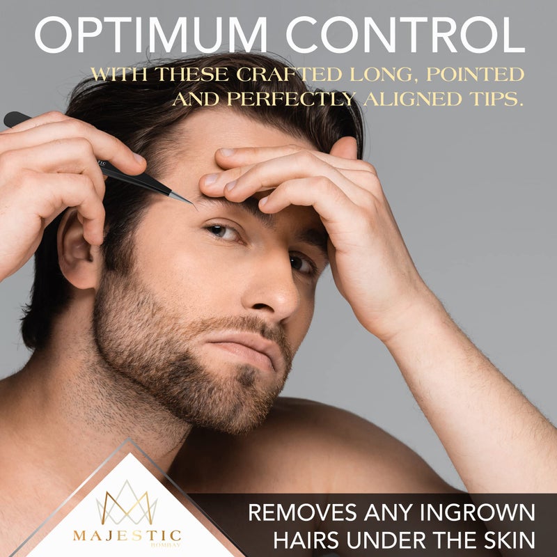 Majestic Bombay Surgical Tweezers for Ingrown Hair - Precision Sharp Needle Nose Pointed Tweezers for Splinters, Ticks & Glass Removal - Best for Eyebrow Hair, Facial Hair Removal(1 pack pointed, black) - Image 4