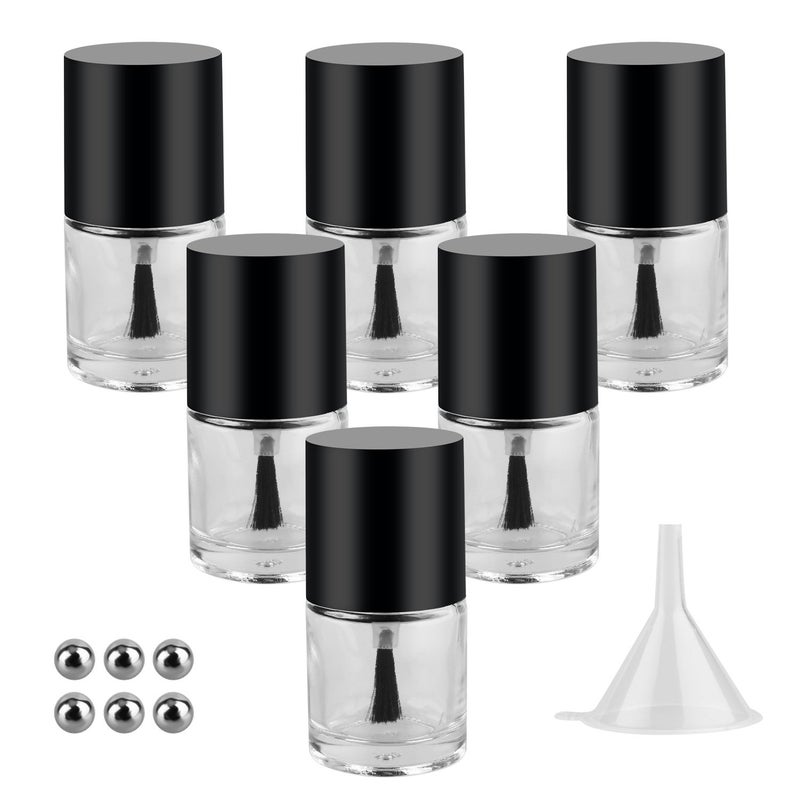 GTHER 6PCS 10ML Empty Nail Polish Glass Bottles with Brush Cap Funnel Mixing Balls for Nail Art