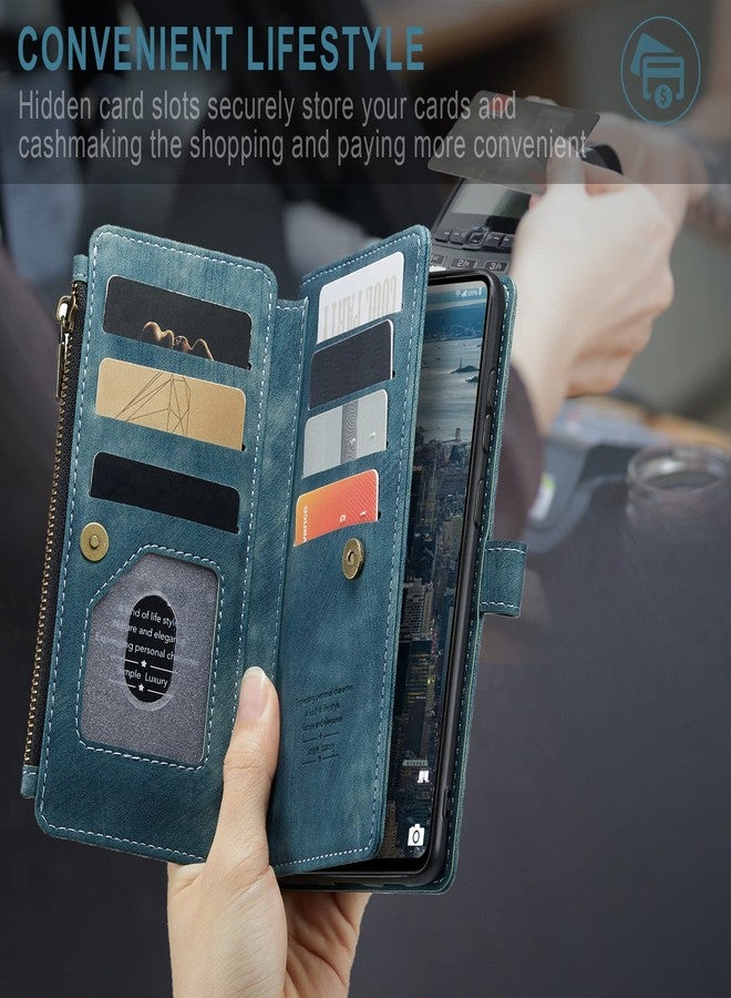 Asuwish Phone Case for Samsung Galaxy A52/A52S 5G Wallet Cover and Tempered Glass Screen Protector Flip Credit Card Holder Stand Cell Accessories Glaxay A 52 S 4G G5 Gaxaly 52A S52 52S Women Men Blue - Image 4