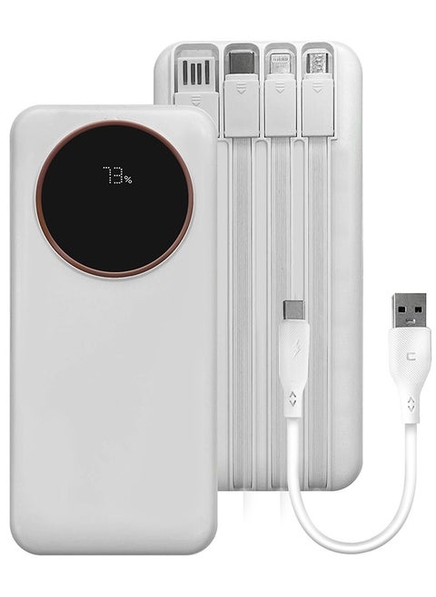 R52A Power Bank 20000mAh - Ultra-Compact 66W High-Speed Charging with PD35W Support and Four Built-in Cables / White
