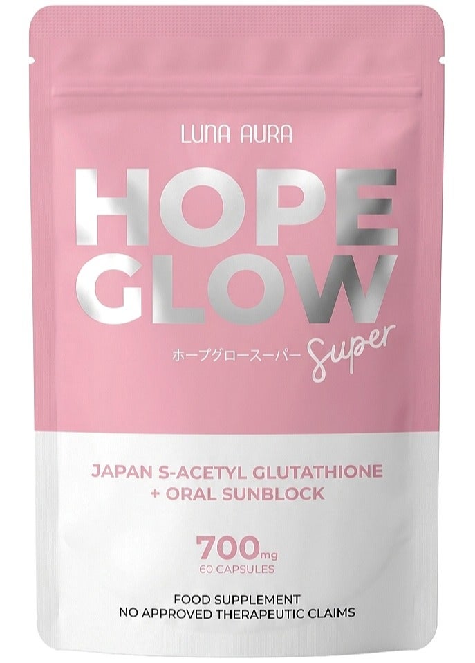 HOPE GLOW SUPER JAPAN S-ACETYL GLUTATHIONE + ORAL SUNBLOCK 700mg, 60 CAPSULES