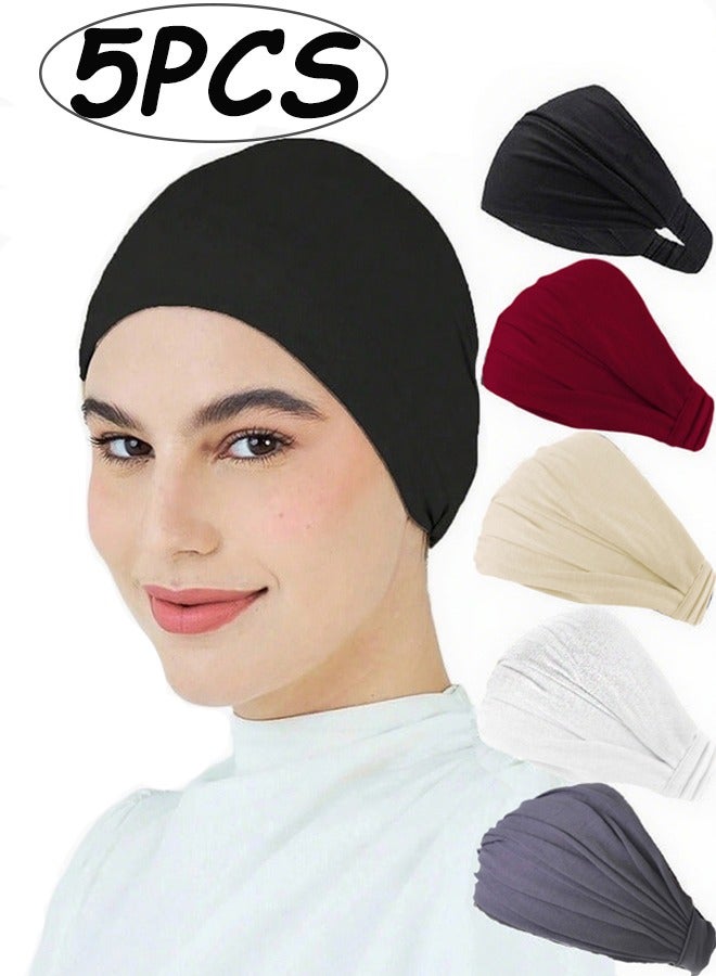 Five Piece Women's Wide Brim Turban Head Covers Anti Slip Sweat Absorbent Hats Ideal for Sports Under Hats Hairstyles and Daily Wear Abaya Accessories - Image 1