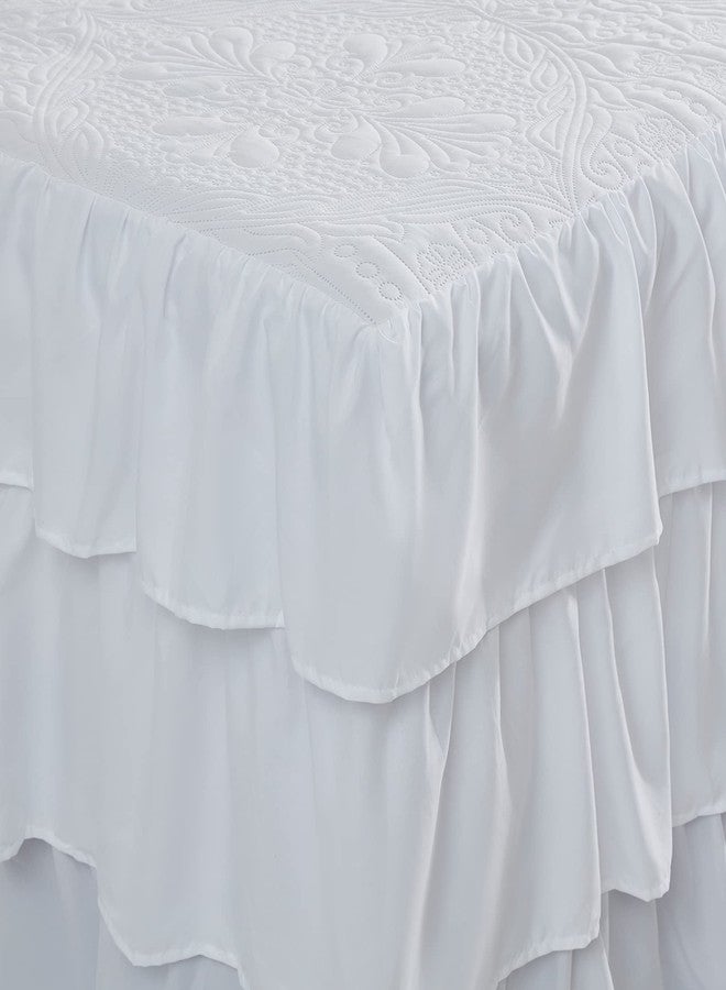 CHIXIN Ruffle Skirt Bedspread King Size - 30" Long Drop, Shabby Chic Style, Lightweight Bedding Cover, 3 Piece Set, Chic Layers, Pure White - Image 4