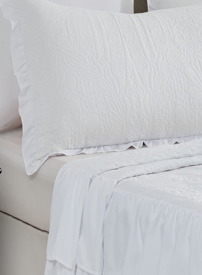 CHIXIN Ruffle Skirt Bedspread King Size - 30" Long Drop, Shabby Chic Style, Lightweight Bedding Cover, 3 Piece Set, Chic Layers, Pure White - Image 3