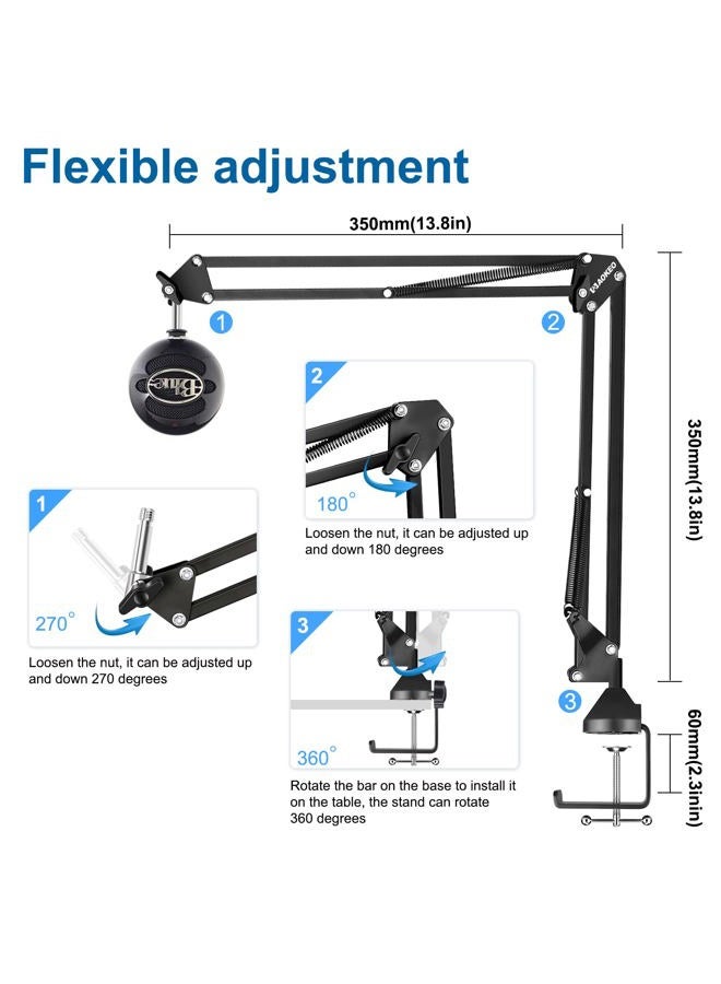 Aokeo Microphone Boom Arm, AK-35 Adjustable Compact Mic Suspension Boom Scissor Arm Stand For Blue Yeti,Snowball iCE, HyperX QuadCast,SoloCast,Elgato Wave,Etc - Image 5