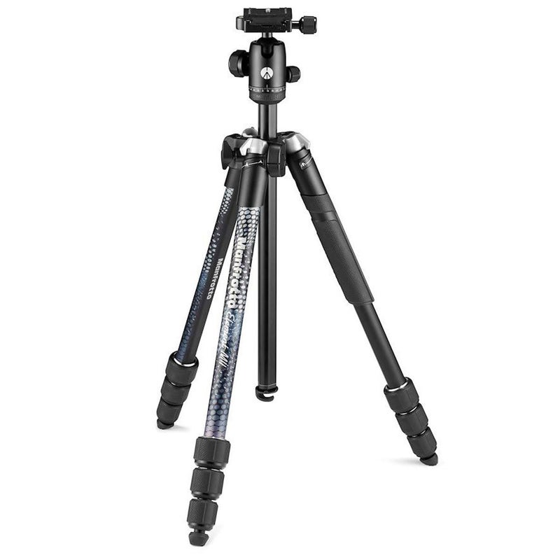 Manfrotto مانفروتو إليمنت MII MKELMII4BKBH حامل كاميرا سفر خفيف الوزن من الألمنيوم مع حقيبة حمل رأس كرة متوافق مع أركا 4 أقسام أرجل أقفال لولبية تحمل حتى 8 كجم لكاميرات ميرورليس DSLR أسود