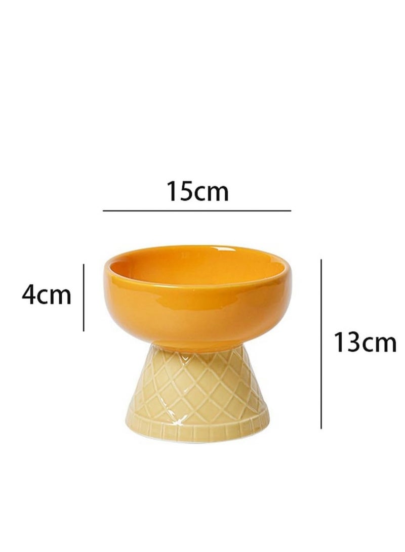 Ceramic Cat Bowl To Protect The Cervical Vertebra Drinking Water Pet Supplies Cute Slanted Mouth Anti-Turnover Dog Food Bowl - Orange Flat Mouth - Image 2