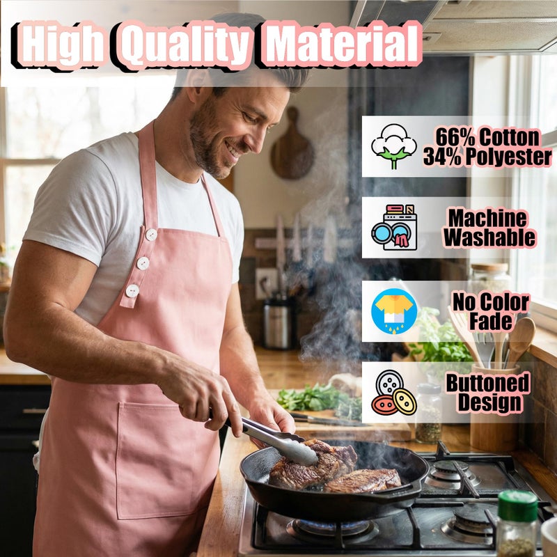 TOSHE Kitchen Apron Waterdrop Resistant Cotton Apron with adjustable Aprons for Women with Pockets 10 Color option Cooking Powder Pink Apron (Powder Pink) - Image 3