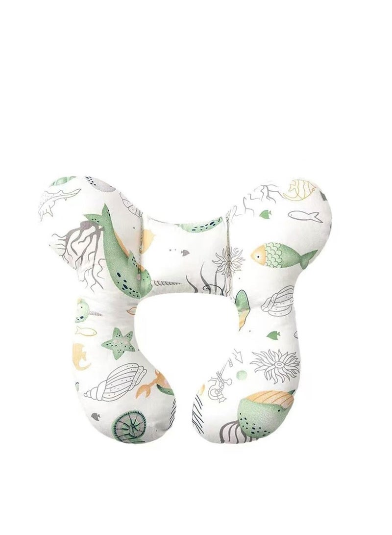 SYOSI Baby Neck Pillows, Comfortable Baby Travel Head Neck Support Pillow for Car Seat Stroller Pushchair, Soft PP Cotton Travel Pillow for 0-1 Year Old Toddler Infant Newborn, Ocean  - Image 1