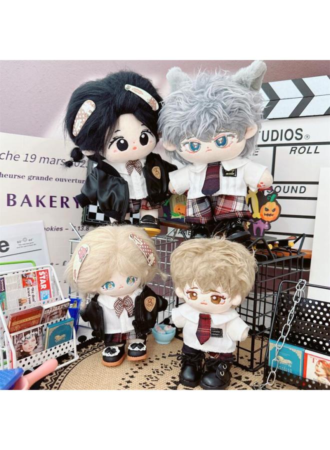 10cm Baby Clothes 20cm Preppy Style Uniform School Uniform Boys And Girls Cotton Doll Clothes Leather Jacket Shirt-Specifications:20cm-Color:Camellia Jacket - Image 2