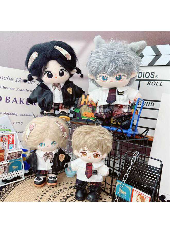 10cm Baby Clothes 20cm Preppy Style Uniform School Uniform Boys And Girls Cotton Doll Clothes Leather Jacket Shirt-Specifications:20cm-Color:Camellia Jacket - Image 3