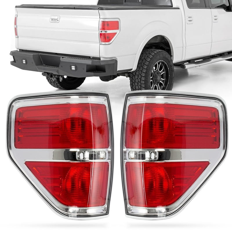 مصباح خلفي RANSOTO F150 متوافق مع فورد F150 2009 2010 2011 2012 2013 2014 الجانب الأيسر للسائق والجانب الأيمن للراكب استبدال مصباح الفرامل الخلفي BL3Z13404AB BL3Z13405AB مع حواف كروم