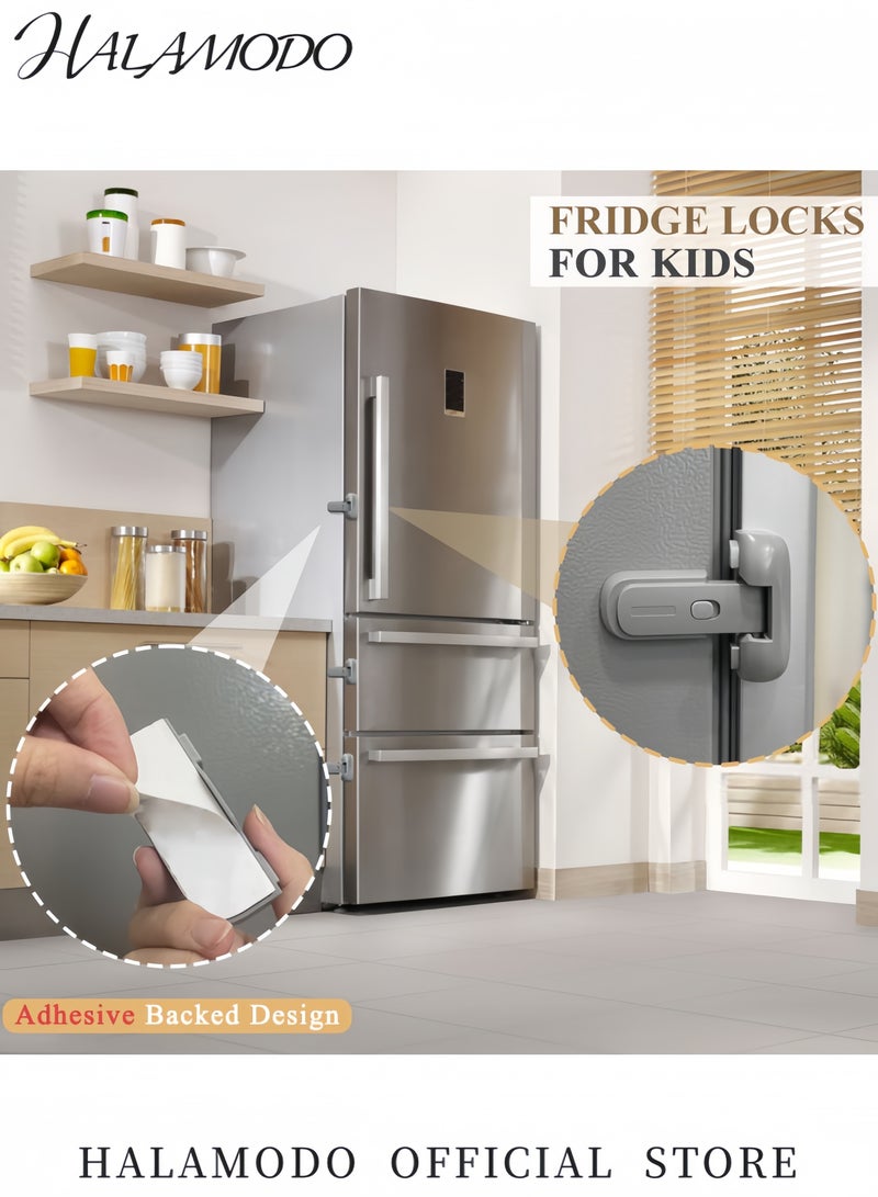 Halamodo 8 قطع قفل أمان للثلاجة لاصق للأطفال سهل التركيب بدون أدوات قفل قابل للتعديل للثلاجات والمجمدات والخزائن - Image 2