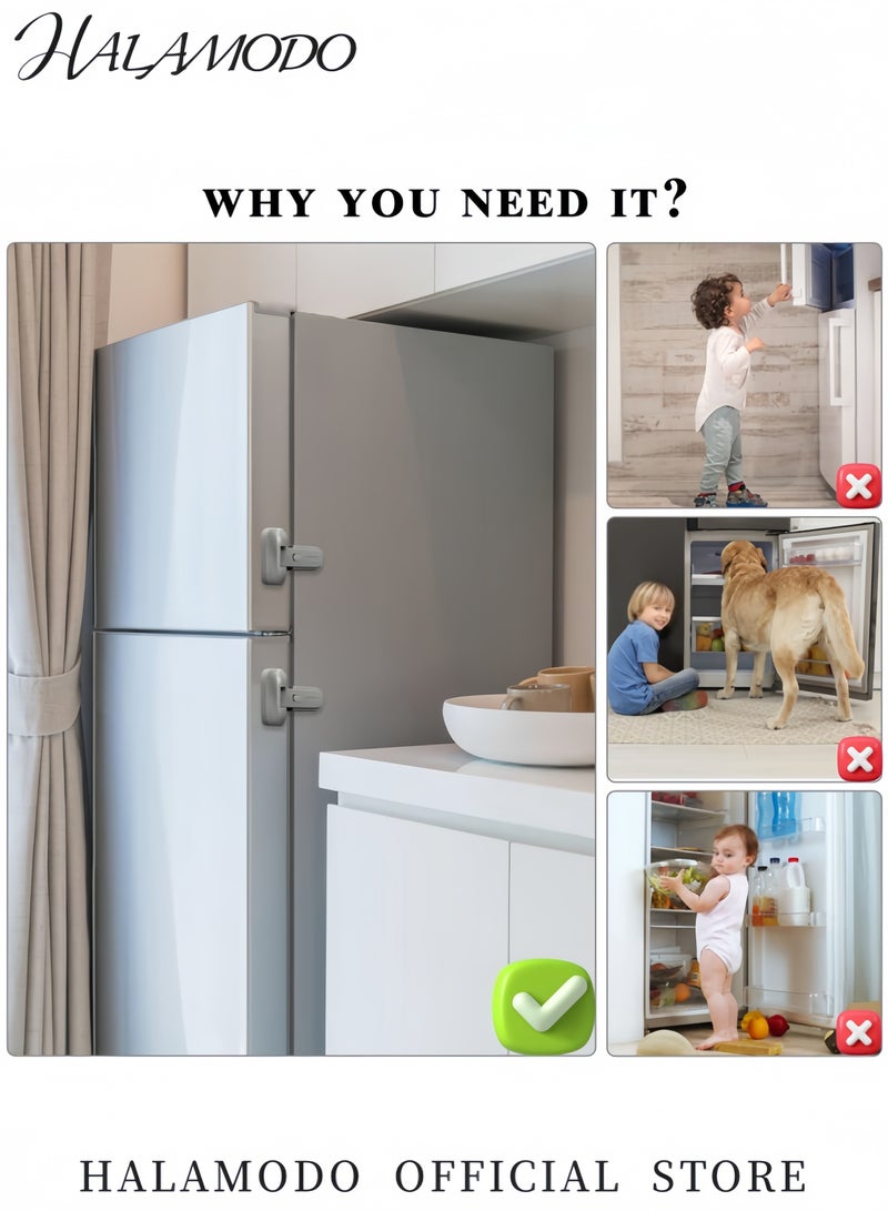 Halamodo 8 قطع قفل أمان للثلاجة لاصق للأطفال سهل التركيب بدون أدوات قفل قابل للتعديل للثلاجات والمجمدات والخزائن - Image 3