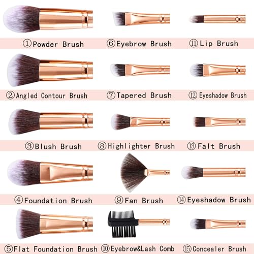 DUAIU Makeup Brushes DUAIU 15PCs Marble Makeup Brush Set Premium Synthetic Kabuki Powder Blush Contour Foundation Concealer Eyeshadow Brushes with Makeup Sponge Make up Tool A Grey - Image 2