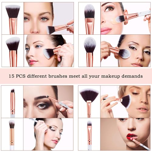 DUAIU Makeup Brushes DUAIU 15PCs Marble Makeup Brush Set Premium Synthetic Kabuki Powder Blush Contour Foundation Concealer Eyeshadow Brushes with Makeup Sponge Make up Tool A Grey - Image 5