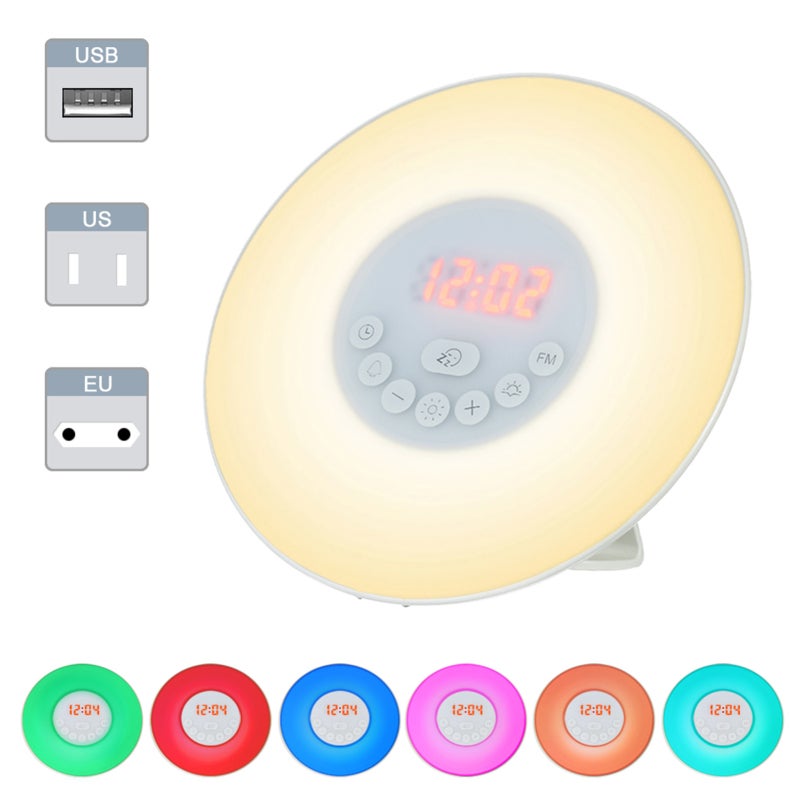 Sunrise Alarm Clock: 6 Colors 10-Level Warm White Light Gentle Wake-Up With Natural Sounds - Sunset Simulation Sleep Aid Touch Control FM Radio For Bedside Use - Image 4