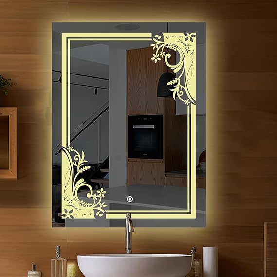 TINITALO Quality Glass Rectangular LED Mirror for Bathroon with Back Light Imported Touch Sensor + Dimmer + White Light + Coold Day Light + Warm Light Total 3 Light Brightness Adjustable LED 299 - Image 3