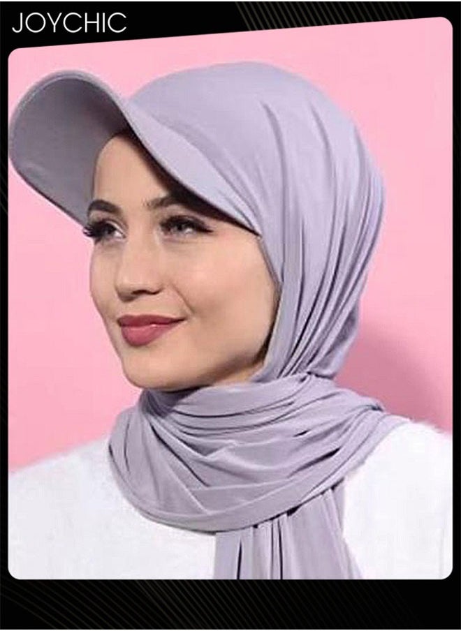 Joychic - Premium Hijab with Hat Lightweight Hijab Head Scarf for Women Adjustable Soft Long Under Scarf Baseball Caps Muslim Fashion Solid Color Chiffon Head Wraps-Grey - Image 1