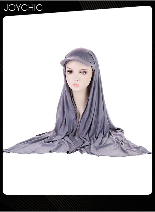 Joychic - Premium Hijab with Hat Lightweight Hijab Head Scarf for Women Adjustable Soft Long Under Scarf Baseball Caps Muslim Fashion Solid Color Chiffon Head Wraps-Grey - Image 1