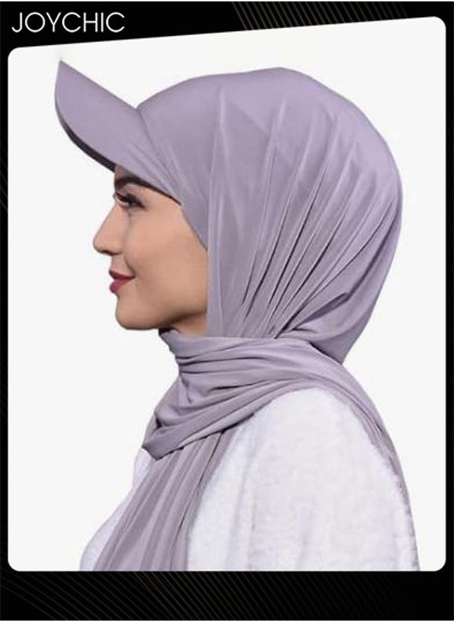 Joychic - Premium Hijab with Hat Lightweight Hijab Head Scarf for Women Adjustable Soft Long Under Scarf Baseball Caps Muslim Fashion Solid Color Chiffon Head Wraps-Grey - Image 1