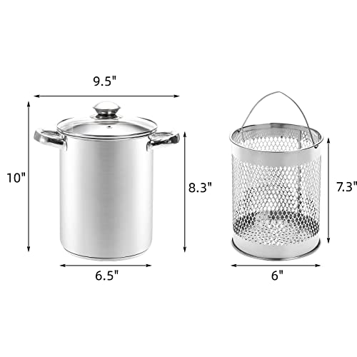 AVLA Asparagus Pot, 4 Quart Stainless Steel Steamer Cooker, Vegetable Asparagus Cooker with Removable Basket and Lid for Pasta, Spaghetti, Boiled Eggs, Shrimp, Oil Deep Fry Pan for French Fries - Image 2