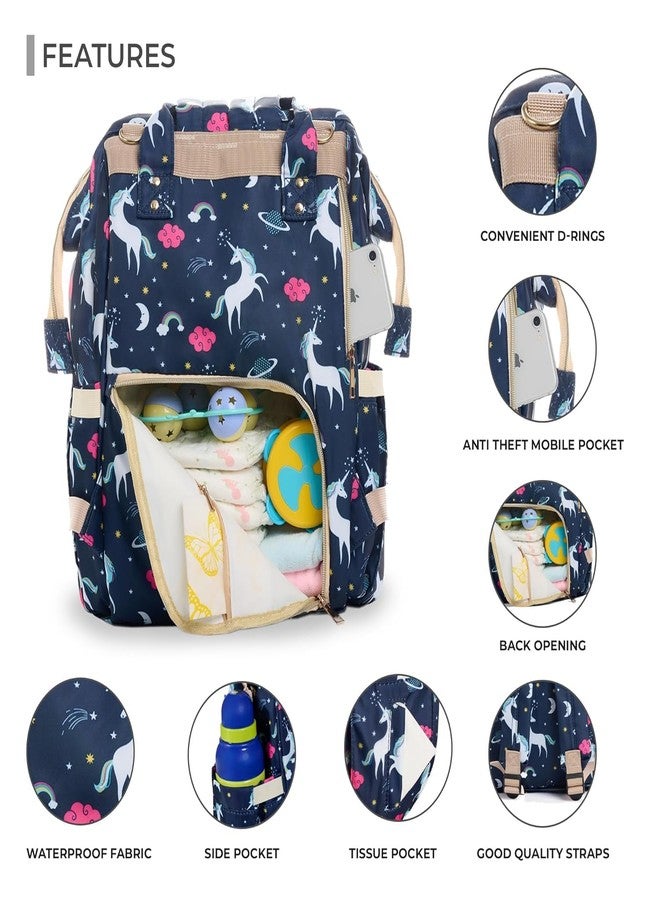 Miracle Moms Diaper Backpack with Insulated Bottle Pocket & Multiple Storage Compartments/Baby Travel Bag product organizer bagpack Printed/Maternity bag (Dark Blue (Unicorn)) - Image 3