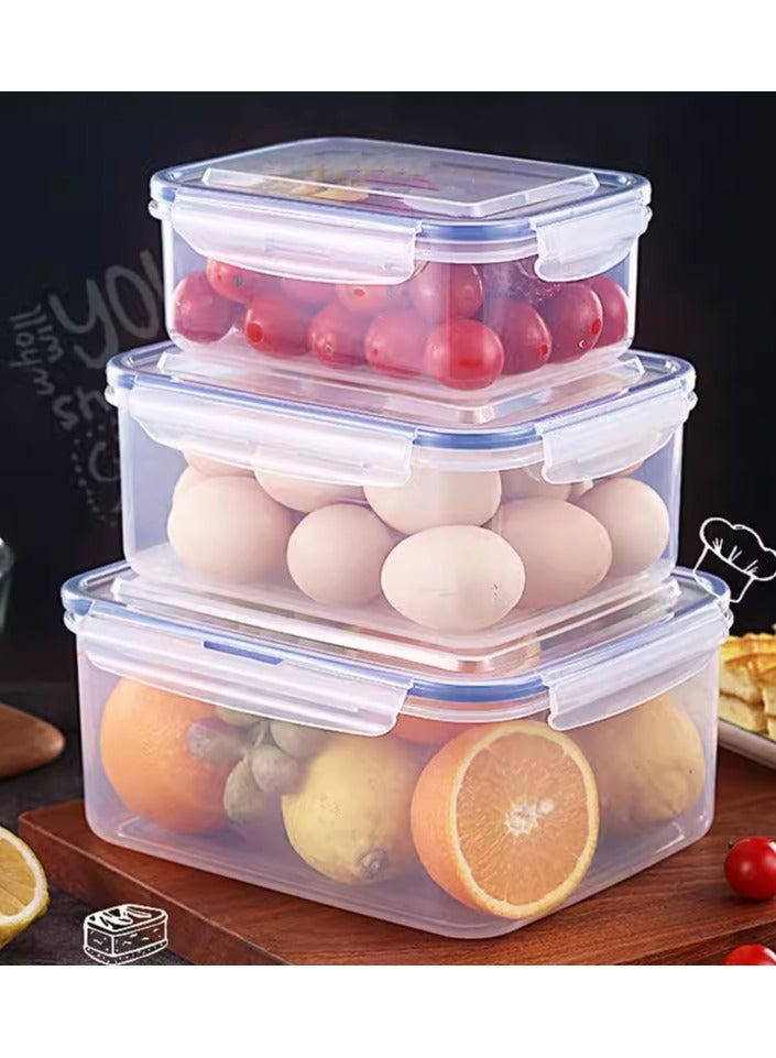On Mart 3 Pcs Plastic Airtight Food Storage Container Set | Leakproof Rectangle Stackable Clip-Lock Lid Container | Food Box Ideal for Storing Food, Vegetables or Fruits | BPA Free Reusable Meal Prep 