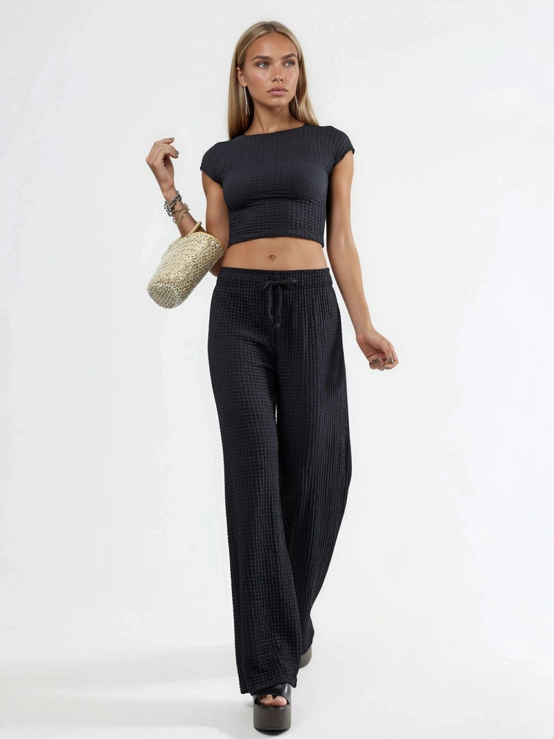 BUSEM Textured Wide Leg Trousers with Drawstring Waist - Image 2