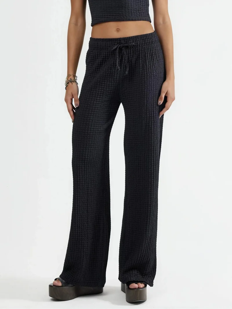 Busem BUSEM Textured Wide Leg Trousers with Drawstring Waist