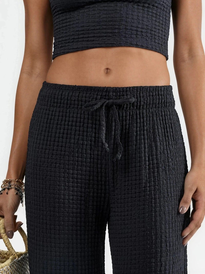 BUSEM Textured Wide Leg Trousers with Drawstring Waist - Image 5