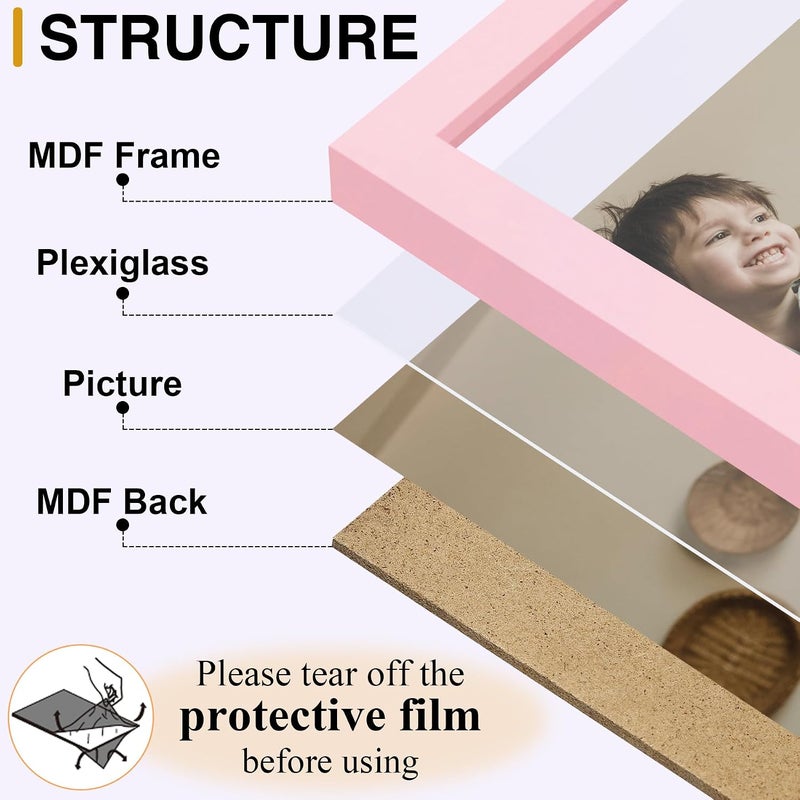 decorUhome Triple 8X10 Picture Frame Vertical, Engineered Wood Trifold Photo Frame with Plexiglass for Tabletop Display, 8X10, Pink - Image 2