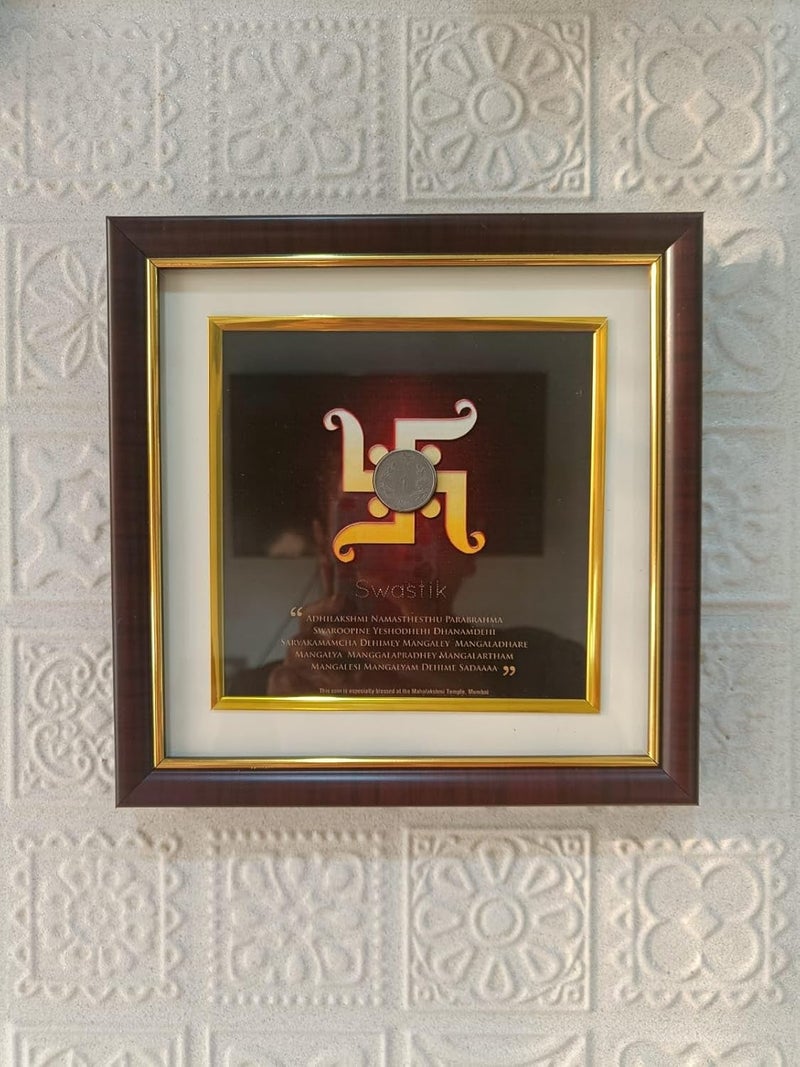 GRATEFY | Good wish gifting | Good luck frame | Swastik Frame With Blessed Coin from Mahalaxmi  - Image 1