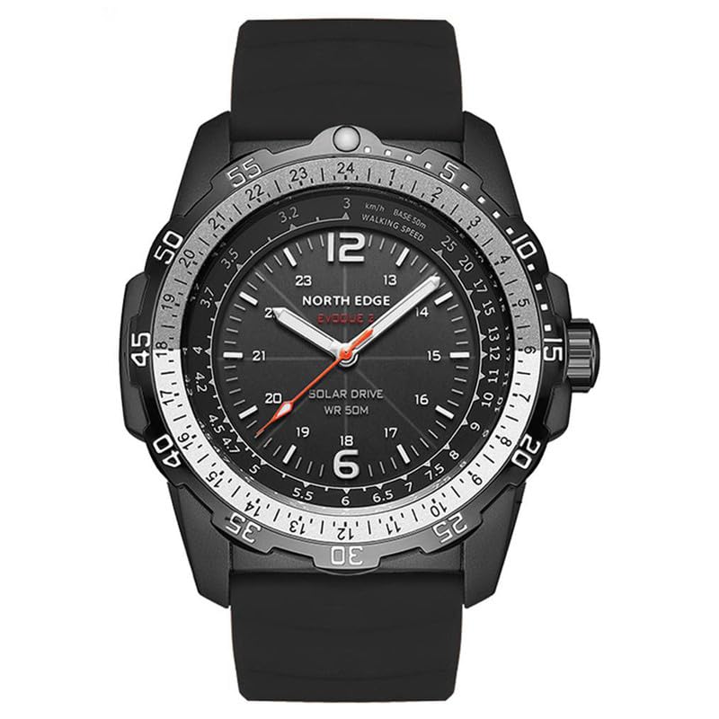 NORTH EDGE Men's Military Solar Eco Drive Analog Black Dial Wristwatch: Evoque 2 (Black, Nylon) - Image 1
